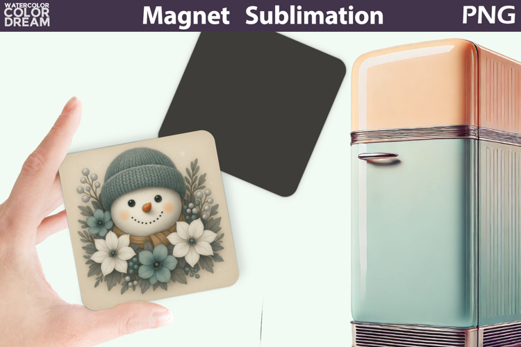 Cute Snowman Floral Magnet | Christmas Sublimation
