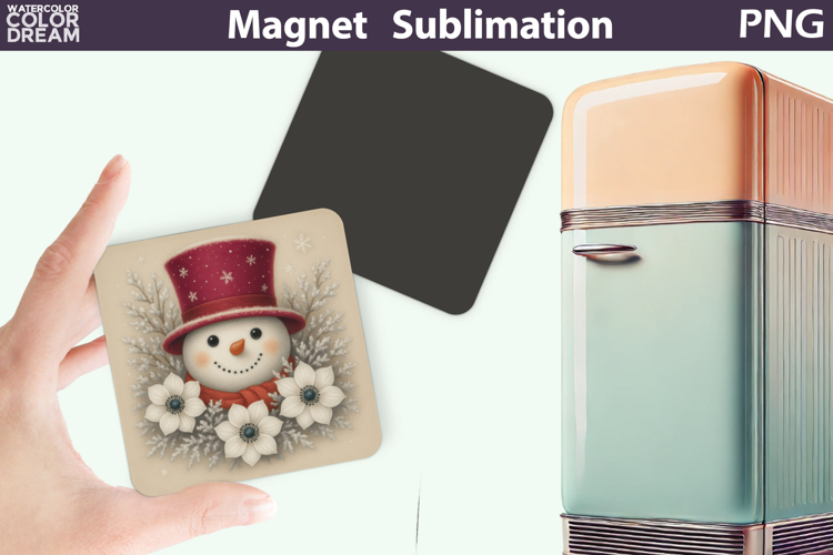 Cute Snowman Floral Magnet | Christmas Sublimation