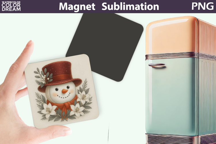 Cute Snowman Floral Magnet | Christmas Sublimation
