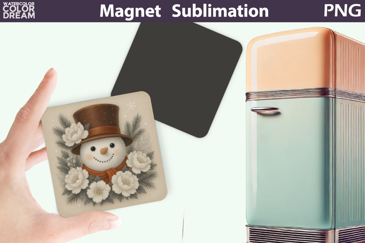 Cute Snowman Floral Magnet | Christmas Sublimation
