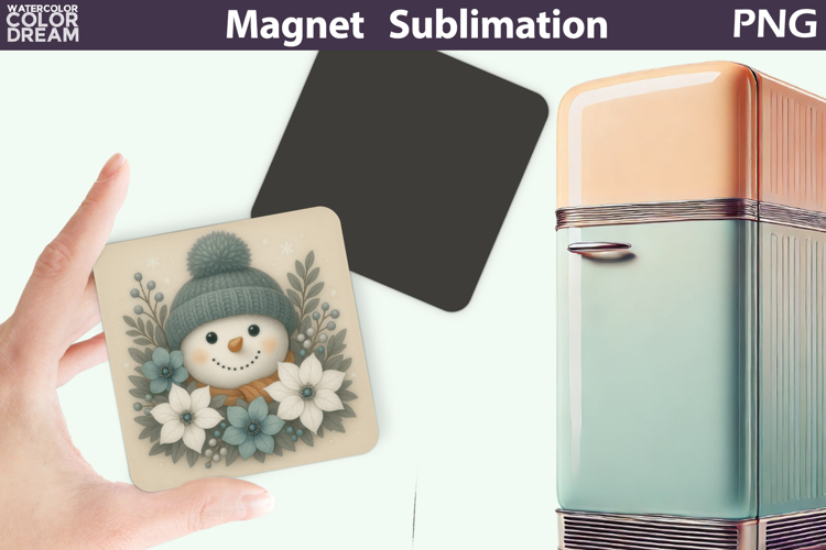 Cute Snowman Floral Magnet | Christmas Sublimation