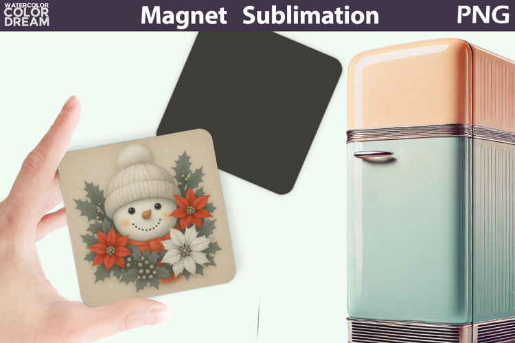 Cute Snowman Floral Magnet | Christmas Sublimation