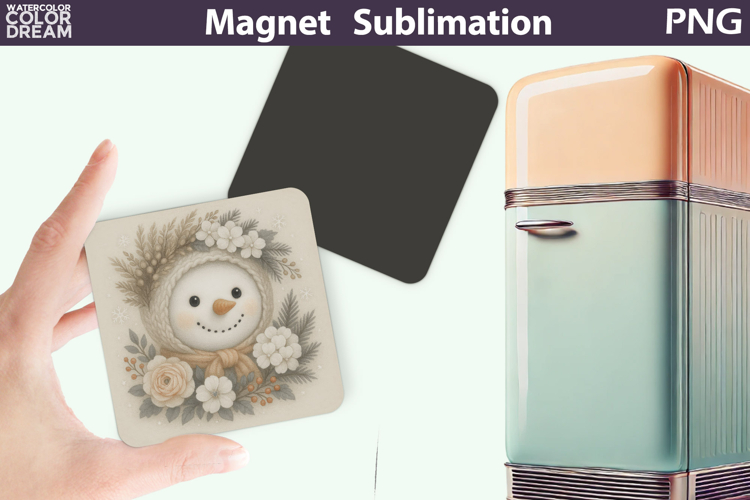 Cute Snowman Floral Magnet | Christmas Sublimation