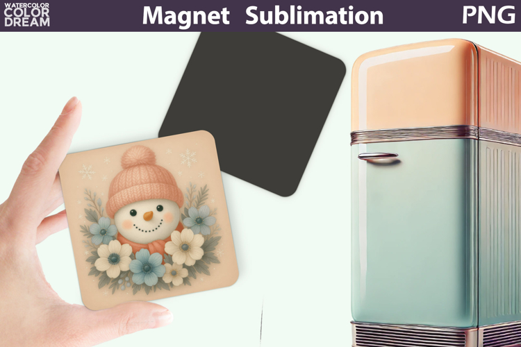 Cute Snowman Floral Magnet | Christmas Sublimation