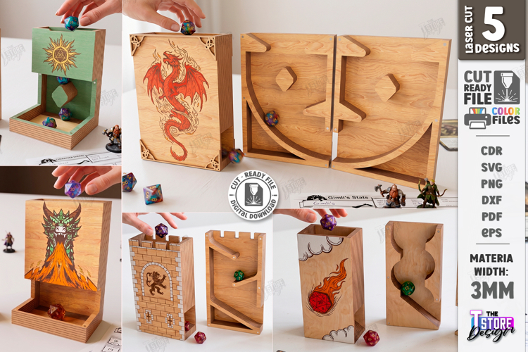 RPG Magnet Dice Tower Laser Cut Bundle | Dragon and Castle
