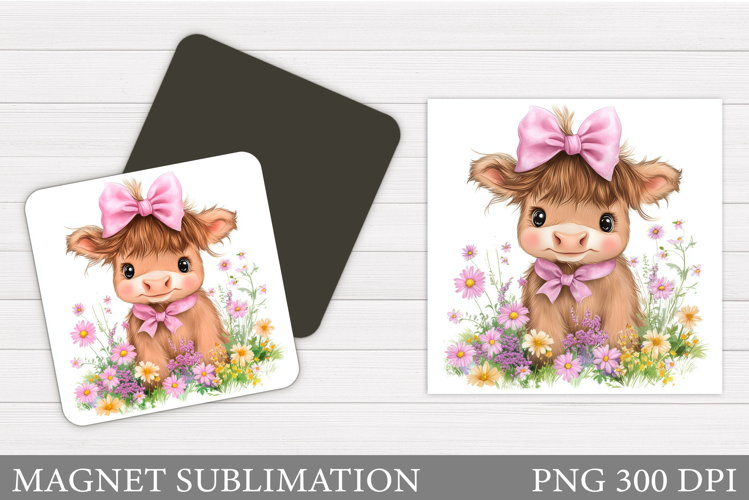 Highland Cow Magnet Design. Cow Flowers Magnet Sublimation