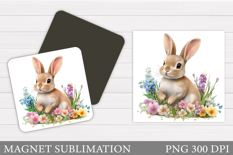 Cute Bunny Magnet Design. Bunny Flowers Magnet Sublimation