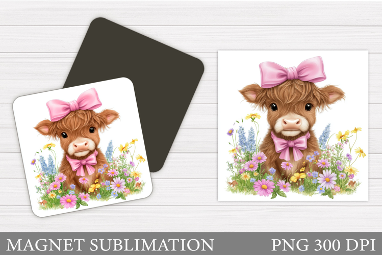 Highland Cow Magnet Design. Cow Flowers Magnet Sublimation