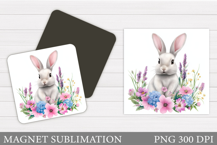 Cute Bunny Magnet Design. Bunny Flowers Magnet Sublimation