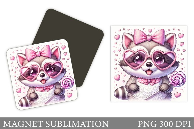 Cute Raccoon Magnet Design. Valentines Magnet Sublimation example image 1