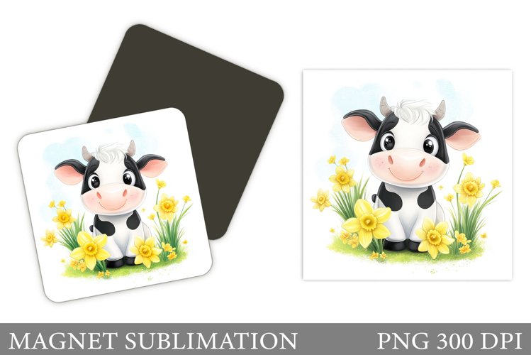 Spring Cow Magnet Design. Cute Cow Magnet Sublimation example image 1