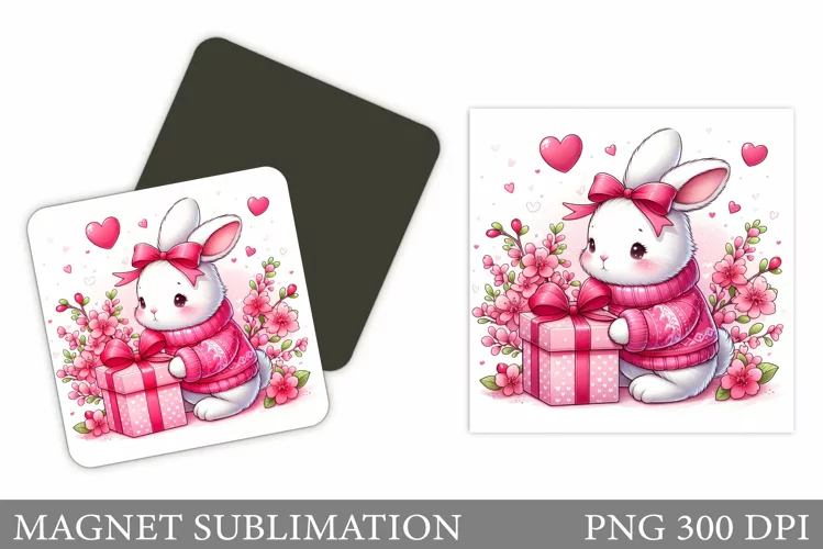 Valentines Bunny Magnet. Cute Bunny Magnet Sublimation