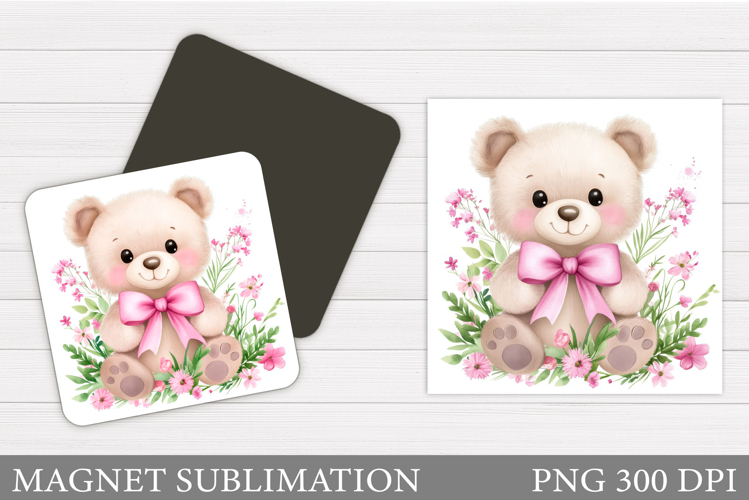 Cute Bear Magnet Design. Bear Flowers Magnet Sublimation