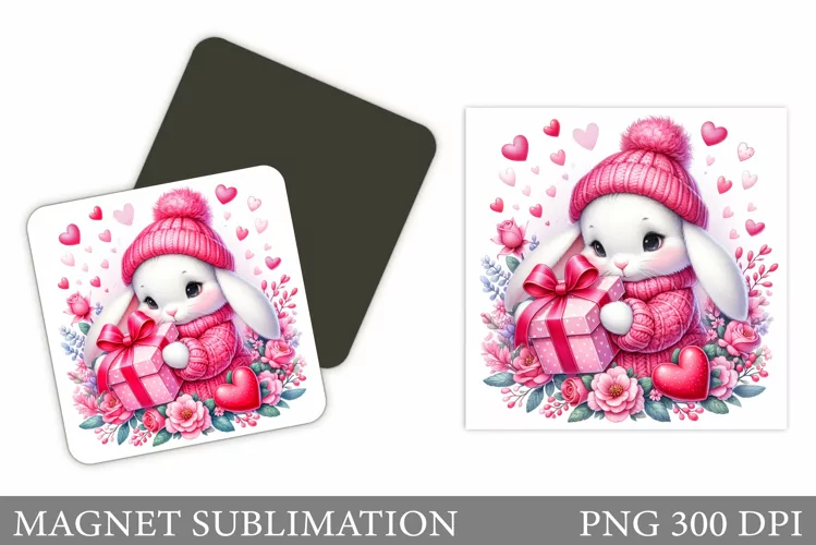 Valentines Bunny Magnet. Cute Bunny Magnet Sublimation