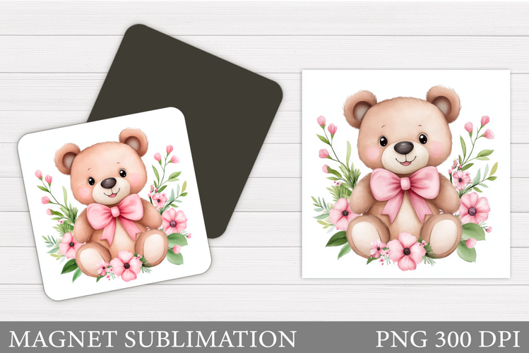 Cute Bear Magnet Design. Bear Flowers Magnet Sublimation