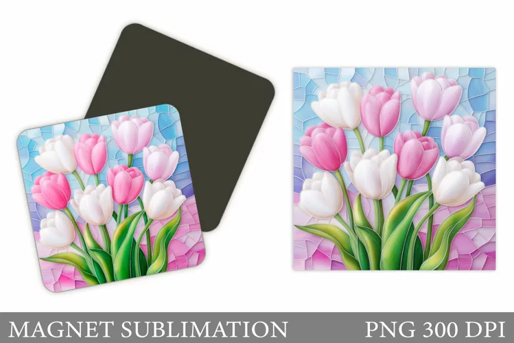 Spring Flowers Magnet Design. Tulips Magnet Sublimation