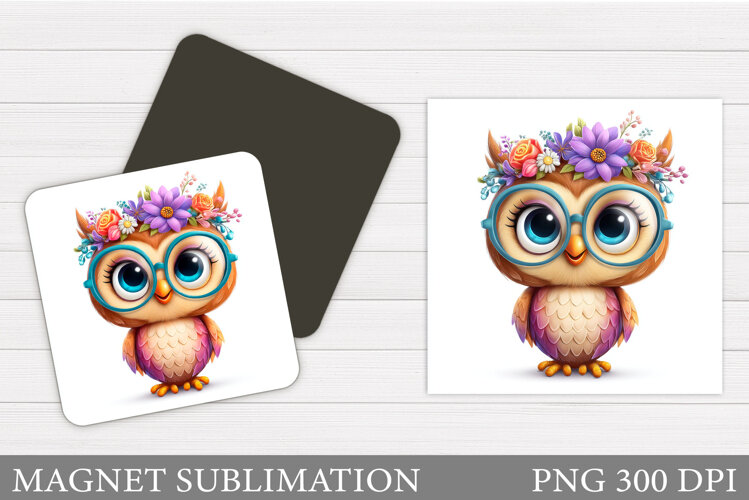 Owl Magnet Sublimation. Flowers Magnet Design example image 1
