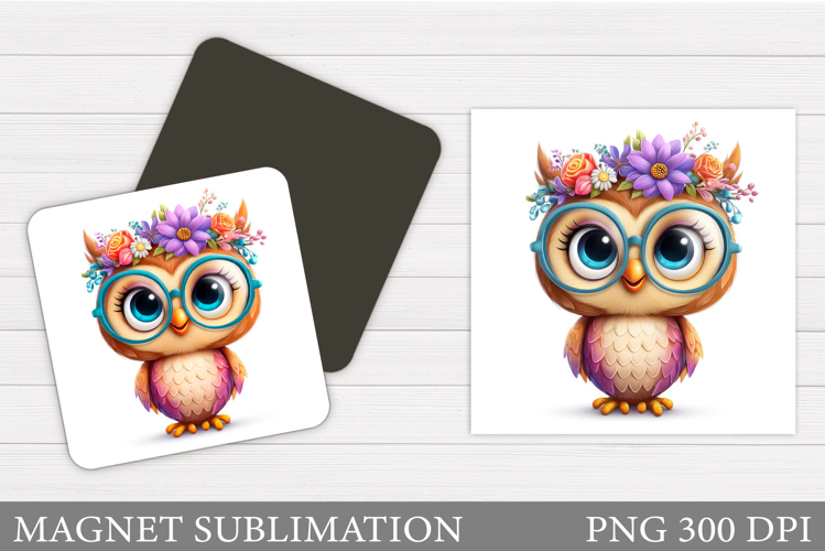 Owl Magnet Sublimation. Flowers Magnet Design