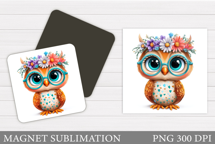 Cute Owl Magnet Sublimation. Flowers Magnet Design