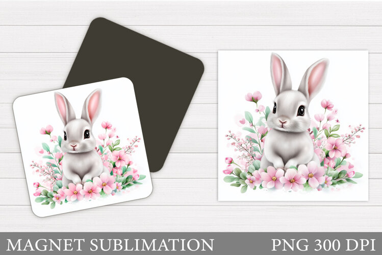 Cute Bunny Magnet Design. Bunny Flowers Magnet Sublimation example image 1