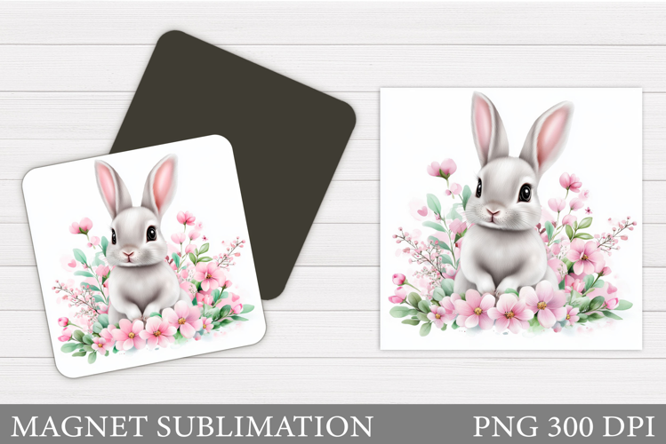 Cute Bunny Magnet Design. Bunny Flowers Magnet Sublimation