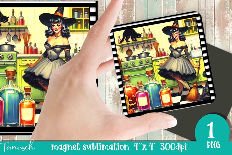 Halloween retro witch sublimation magnet PNG