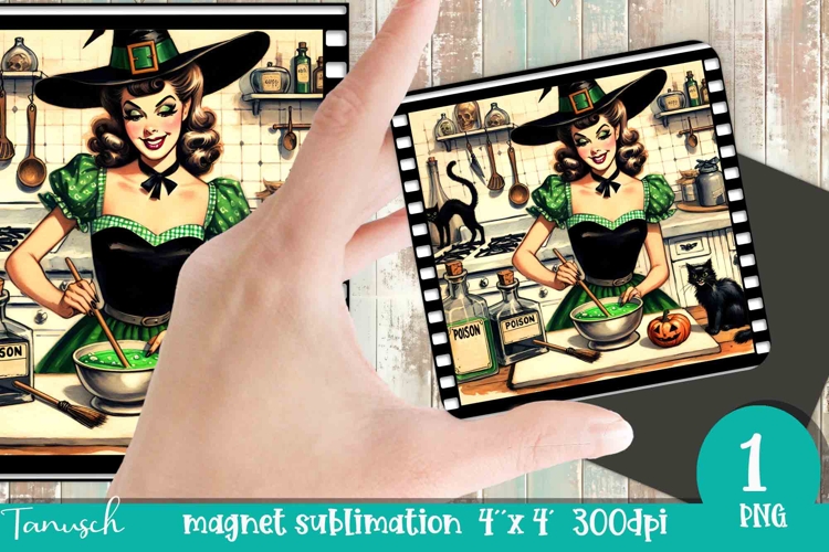 Halloween retro witch sublimation magnet PNG