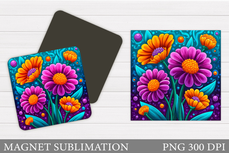 Flowers Square Magnet Design. Flowers Magnet Sublimation