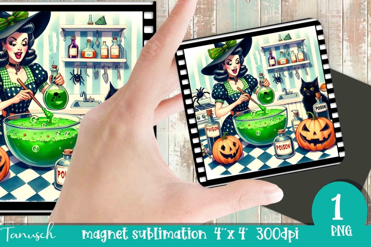 Halloween retro witch sublimation magnet PNG