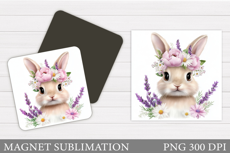 Cute Bunny Magnet Design. Bunny Flowers Magnet Sublimation