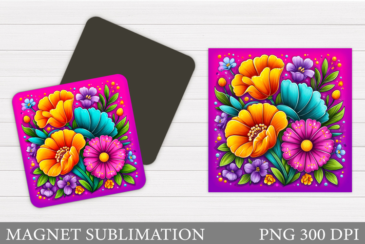 Flowers Square Magnet Design. Flowers Magnet Sublimation