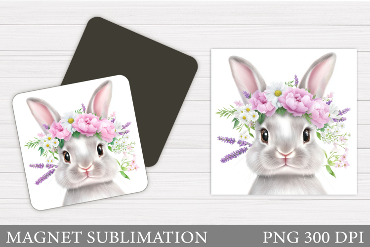 Cute Bunny Magnet Design. Bunny Flowers Magnet Sublimation