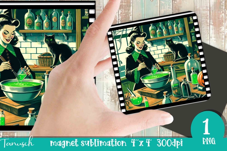 Halloween retro witch sublimation magnet PNG