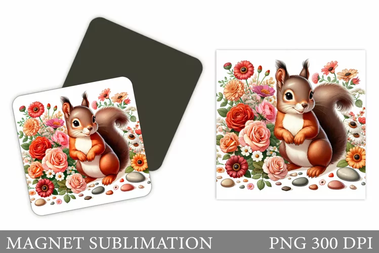 Cute Squirrel Magnet Design. Squirrel Flowers Magnet