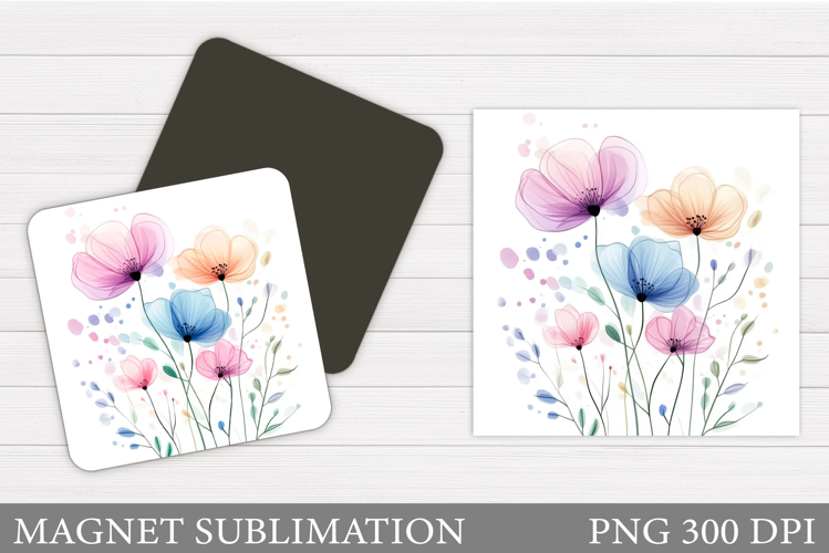 Flowers Square Magnet Design. Wildflowers Magnet Sublimation