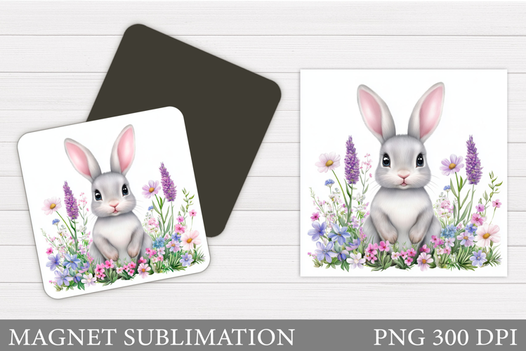 Cute Bunny Magnet Design. Bunny Flowers Magnet Sublimation