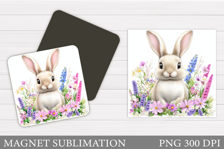 Cute Bunny Magnet Design. Bunny Flowers Magnet Sublimation
