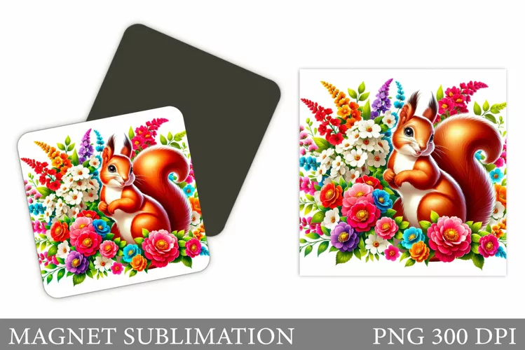 Cute Squirrel Magnet Design. Squirrel Flowers Magnet