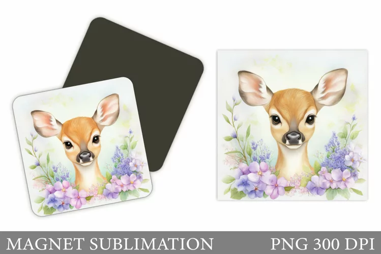 Cute Deer Magnet Design. Deer Flowers Magnet Sublimation