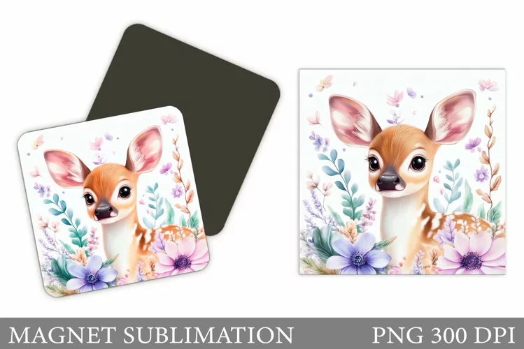 Cute Deer Magnet Design. Deer Flowers Magnet Sublimation