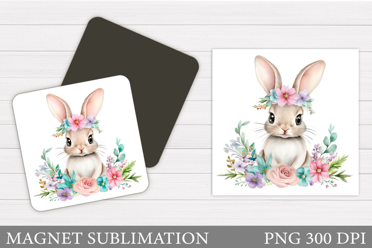 Cute Bunny Magnet Design. Bunny Flowers Magnet Sublimation