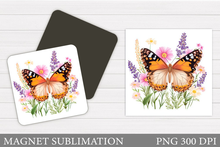 Butterfly Magnet Sublimation. Flowers Magnet Design