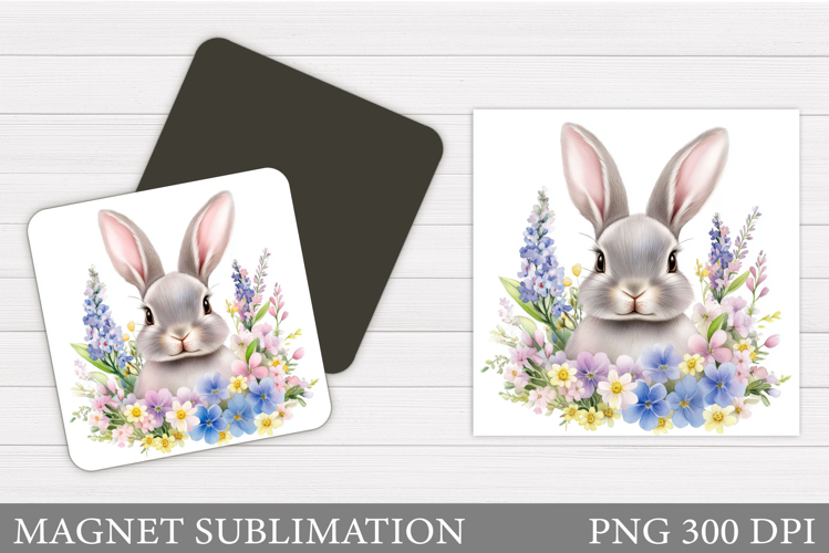 Cute Bunny Magnet Design. Bunny Flowers Magnet Sublimation