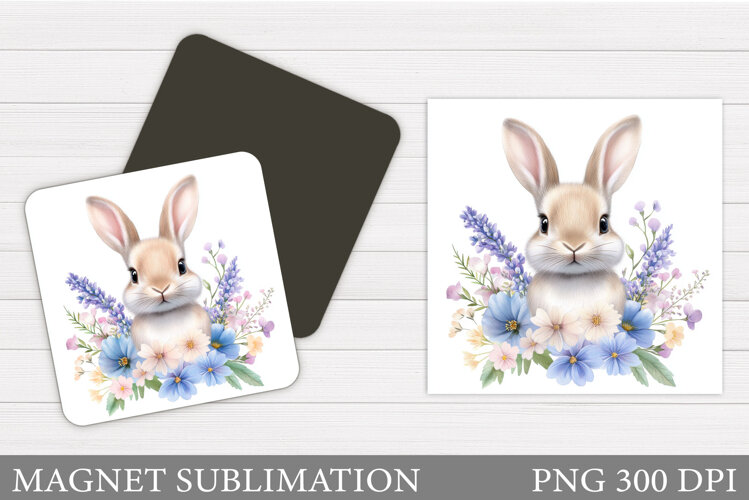 Cute Bunny Magnet Design. Bunny Flowers Magnet Sublimation example image 1