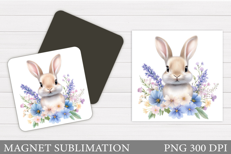 Cute Bunny Magnet Design. Bunny Flowers Magnet Sublimation