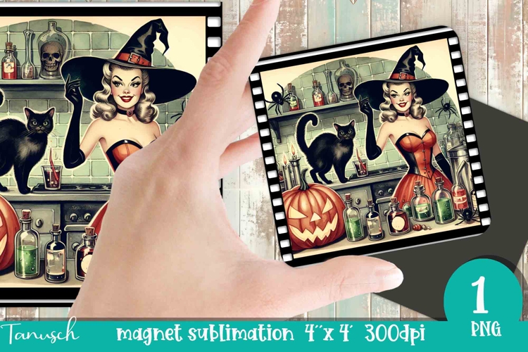 Halloween retro witch sublimation magnet PNG