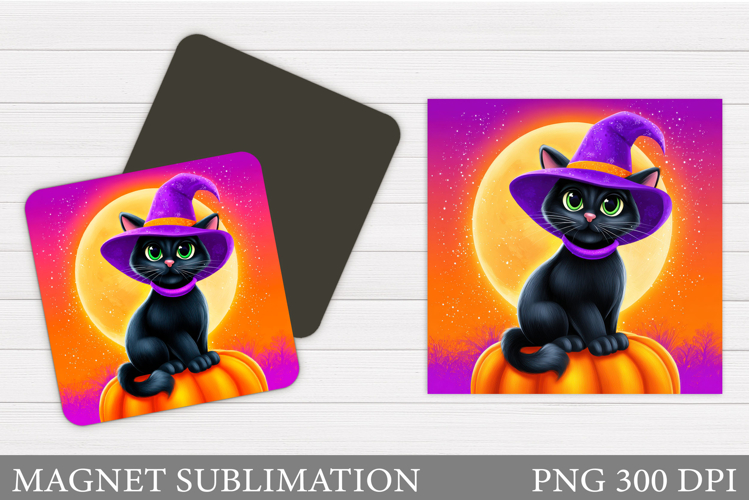 Black Cat Magnet Sublimation. Cat Halloween Magnet Design