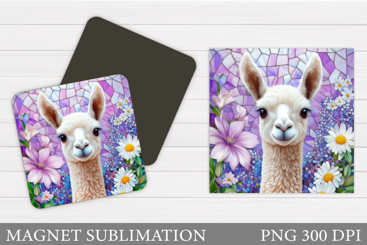 Cute Lama Magnet Design. Lama Flowers Magnet Sublimation