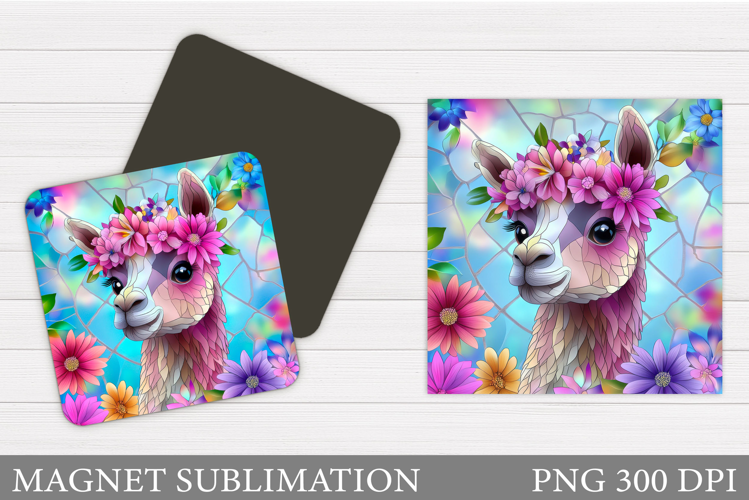 Cute Lama Magnet Design. Lama Flowers Magnet Sublimation