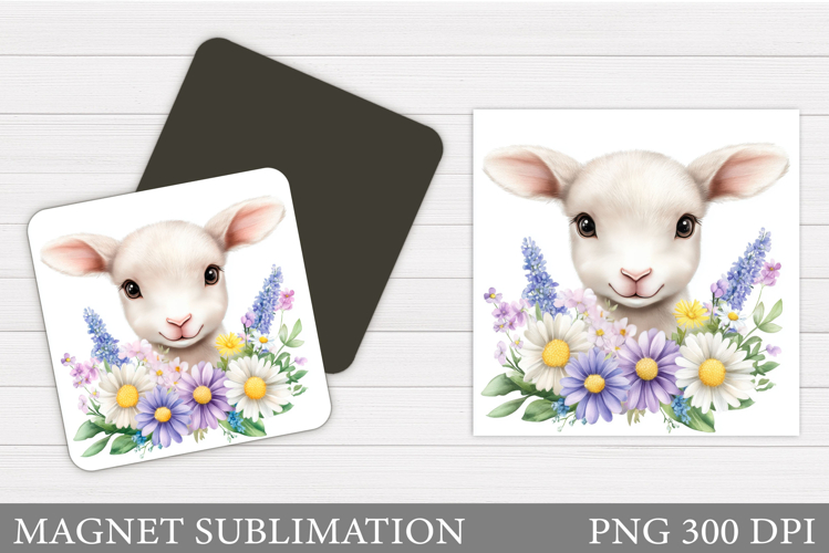 Cute Lamb Magnet Design. Lamb Flowers Magnet Sublimation